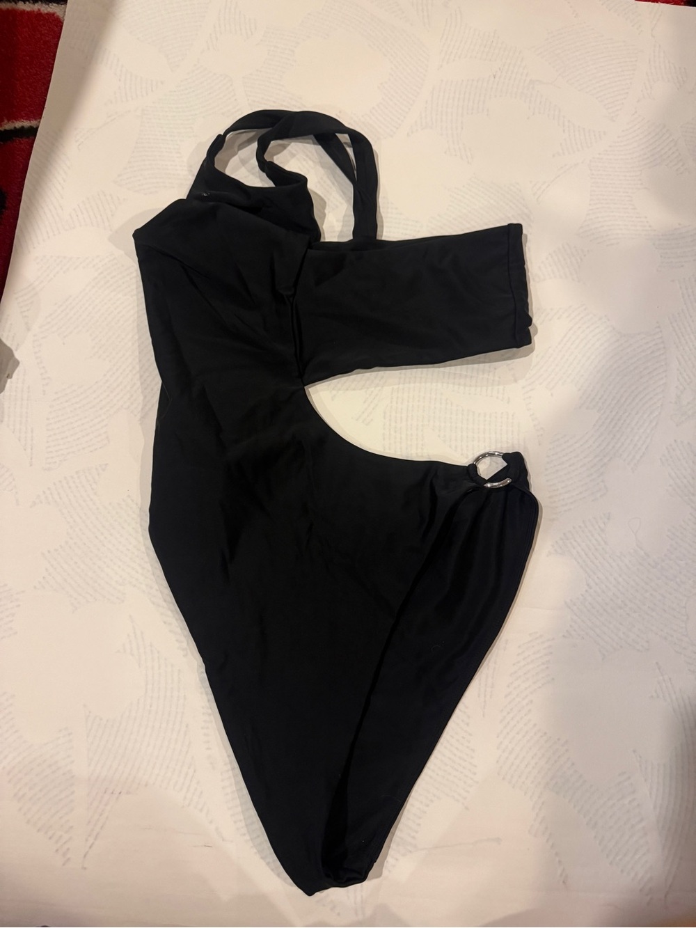Black One-Shoulder Cutout One-Piece Swimsuit with Ring Detail